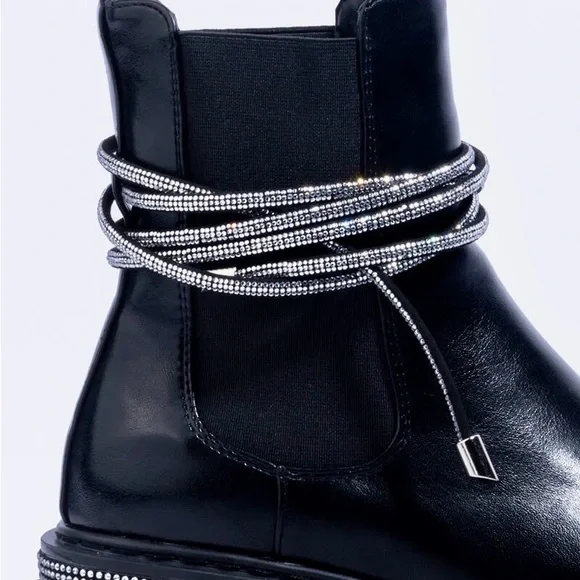 Azalea Wang Black Platform Ankle Boots with Silver Accents - Worn Once - Picture 7 of 12